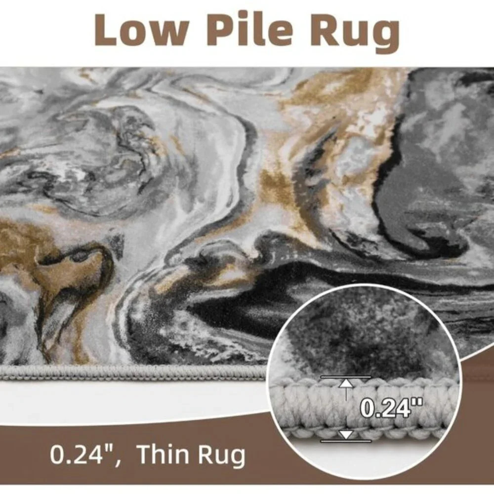 New 5x7 Black & Grey Marble Rug. Ultra-Soft, Washable, Non-Slip, Modern Carpet - Picture 3 of 7